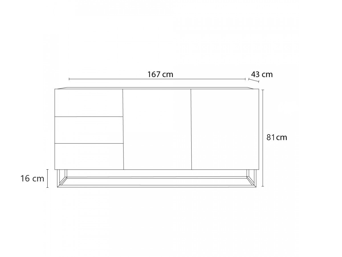 ALICE 2-deurs dressoir 167 cm metalen poten