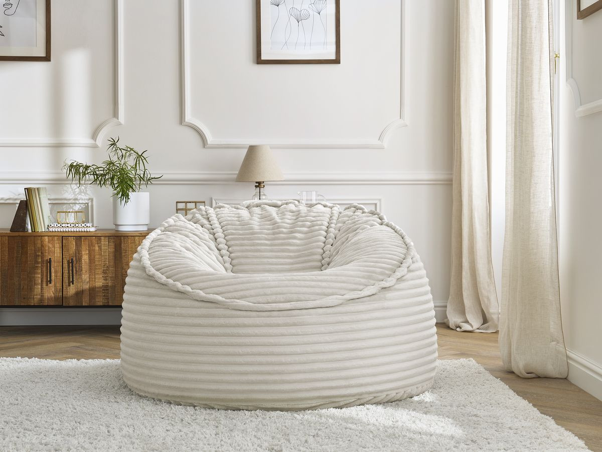 Pouf ultra moelleux SOCRATE gros côtelé doux beige — vue 5