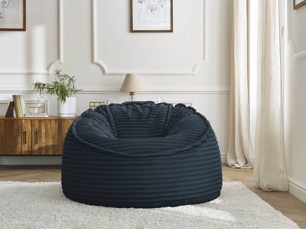 Pouf ultra moelleux SOCRATE gros côtelé doux bleu foncé — vue 5