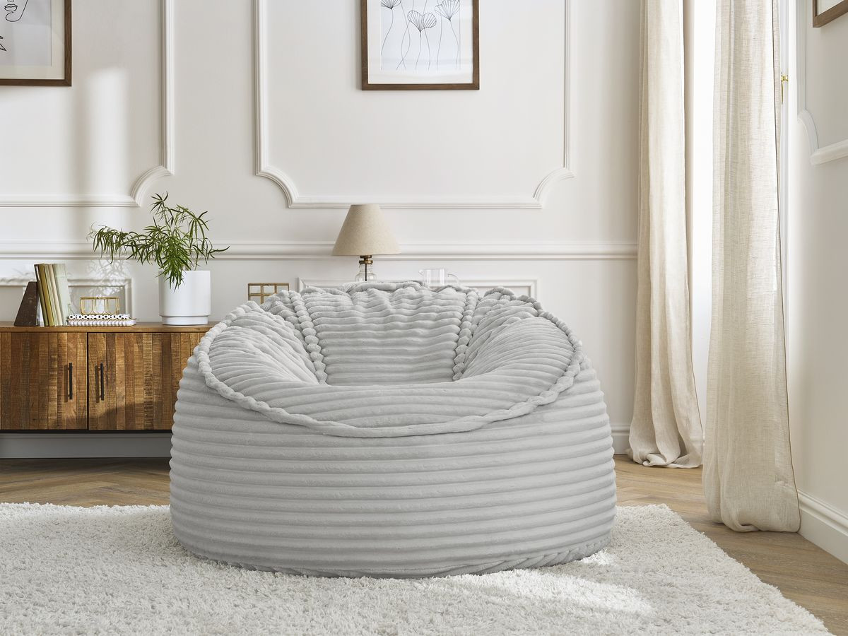 Pouf ultra moelleux SOCRATE gros côtelé doux gris clair — vue 5
