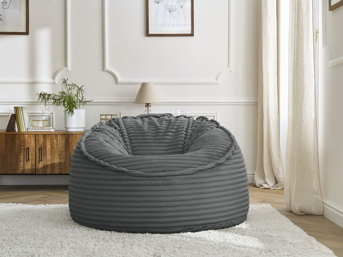 Pouf ultra moelleux SOCRATE gros côtelé doux gris foncé — vue 5