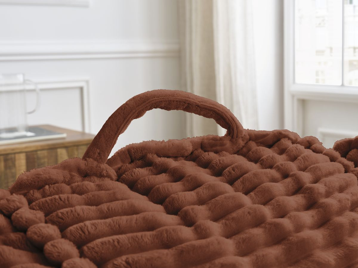 Canapé d'angle fixe EVEREST tissu chiné - Orange - Angle droit - 10 coussins