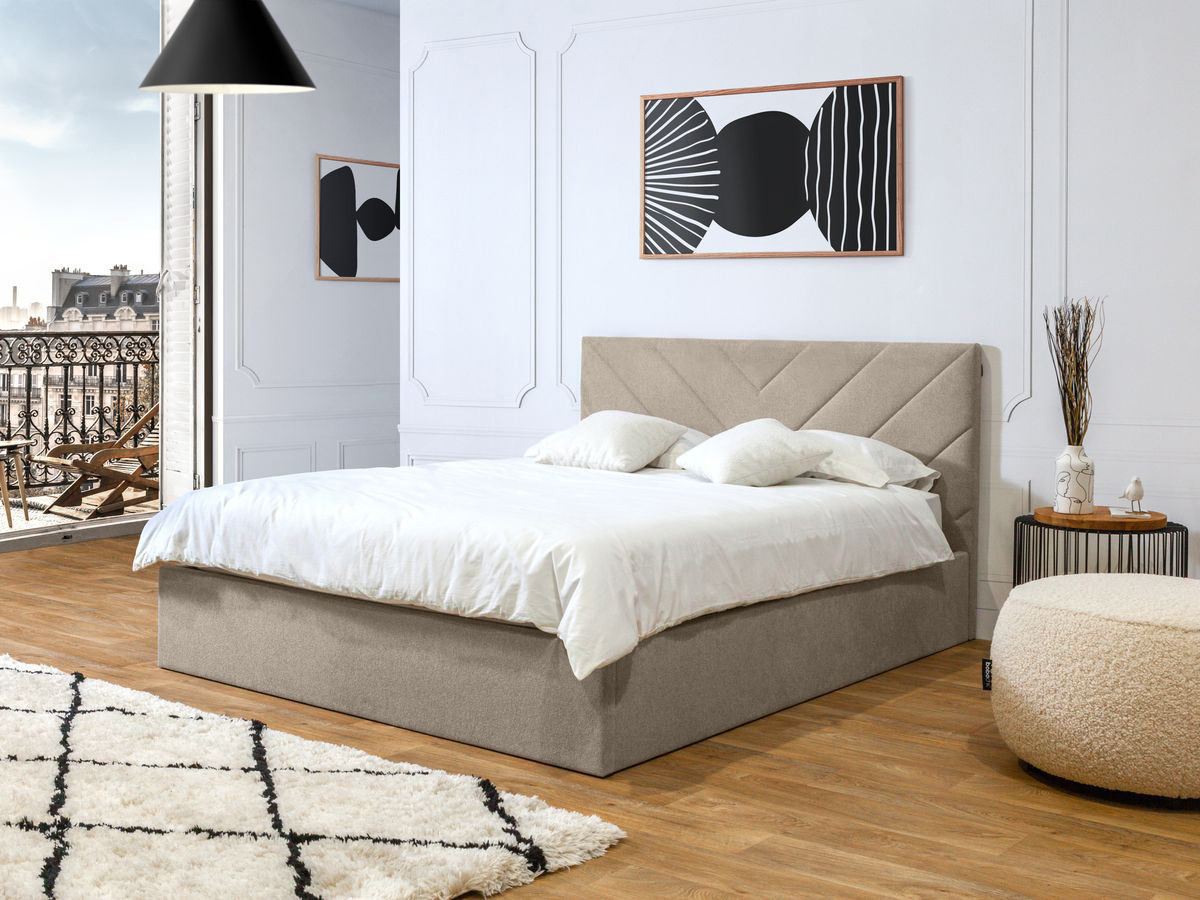 Lit coffre ROMANE beige 180x200  BOBOCHIC
