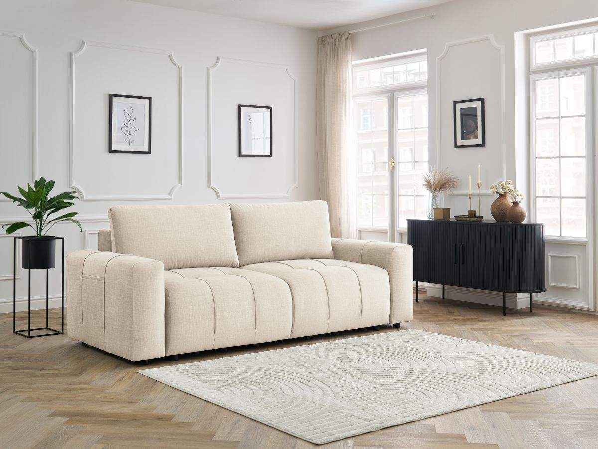 Canapé droit convertible coffre ARSENE velours beige — vue 5