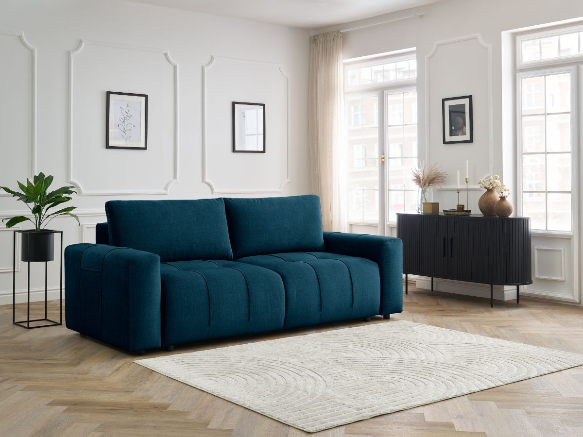 Canapé droit convertible coffre ARSENE velours bleu — vue 5