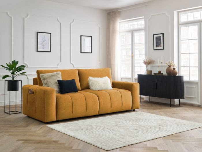 Canapé droit convertible coffre ARSENE tissu velours