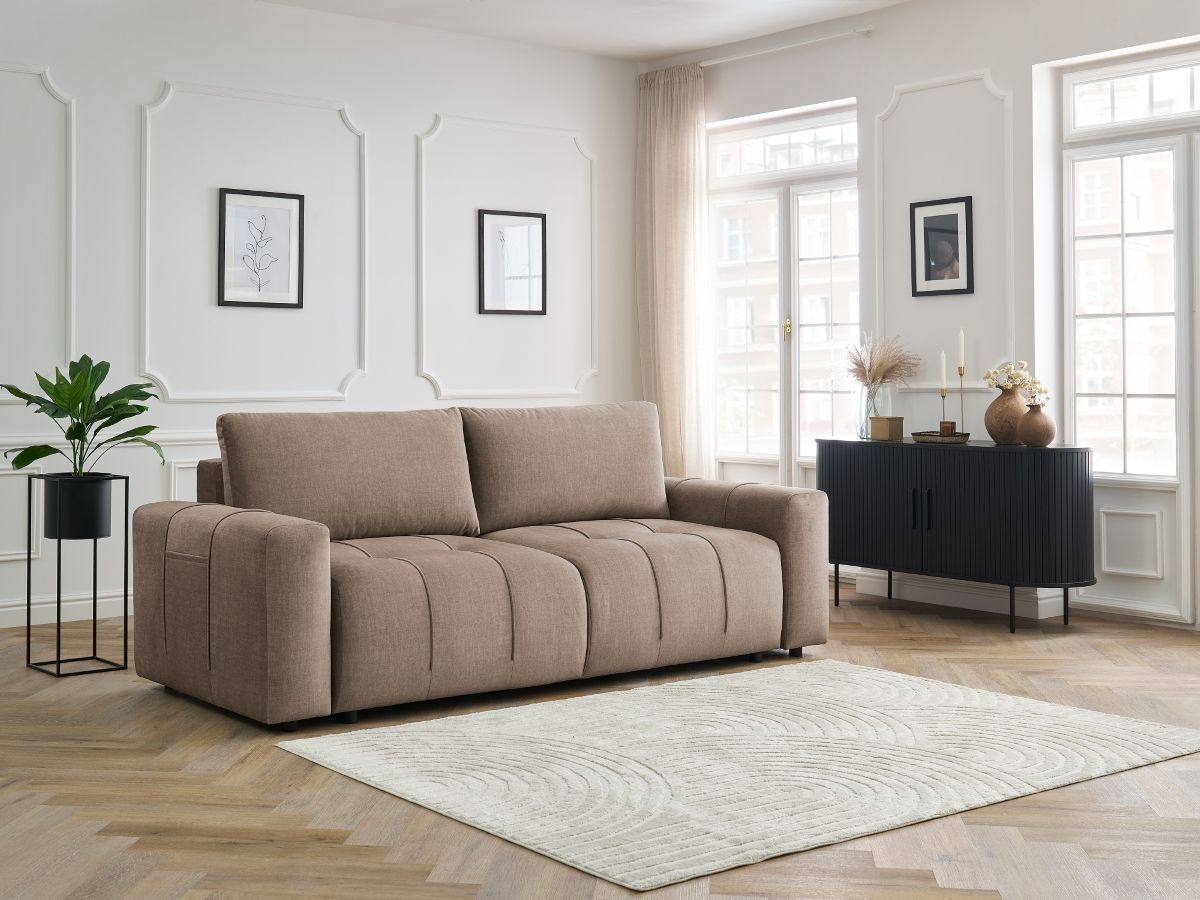 Canapé droit convertible coffre ARSENE velours taupe — vue 5