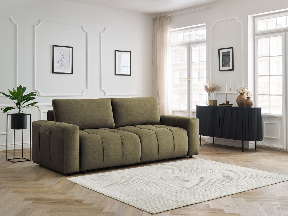 Canapé droit convertible coffre ARSENE velours vert — vue 5