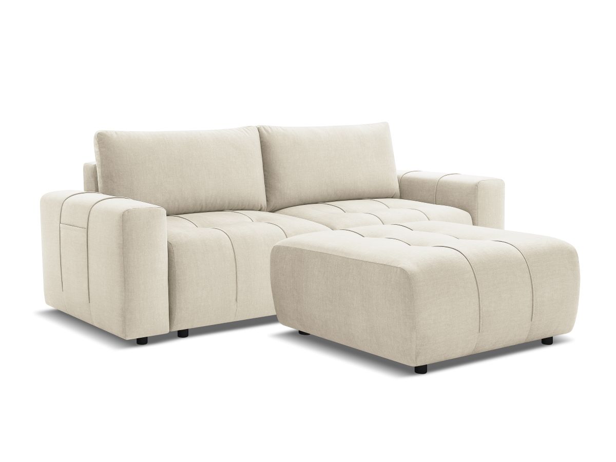 Canapé droit convertible coffre ARSENE tissu velours avec pouf