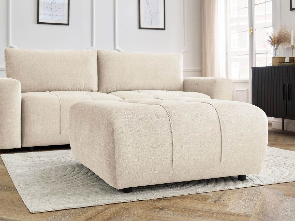 Canapé droit convertible coffre ARSENE tissu velours avec pouf