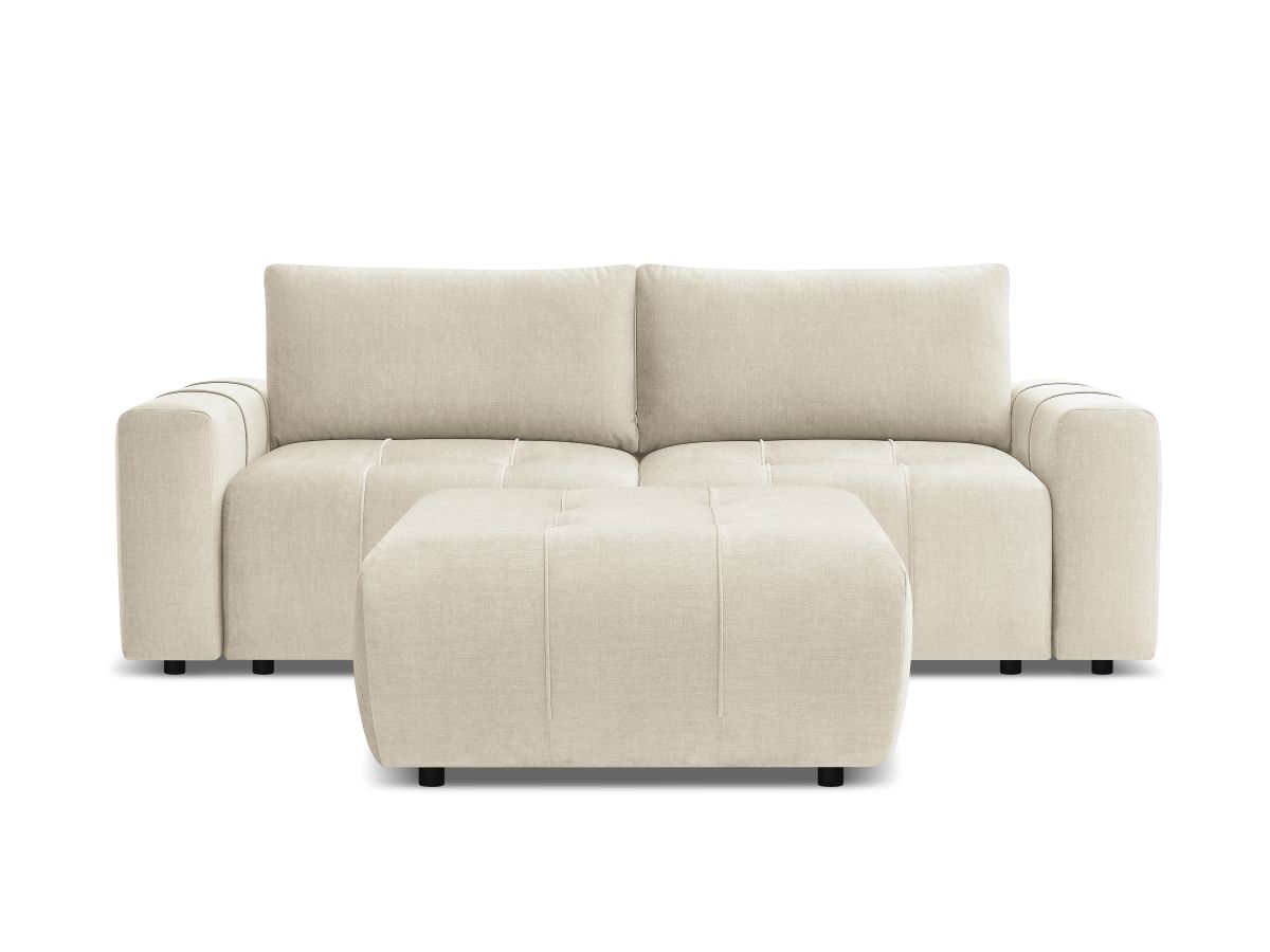 Canapé droit convertible coffre ARSENE tissu velours avec pouf