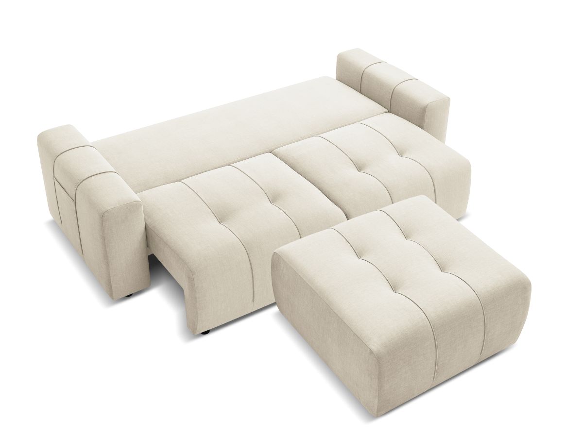 Canapé droit convertible coffre ARSENE tissu velours avec pouf