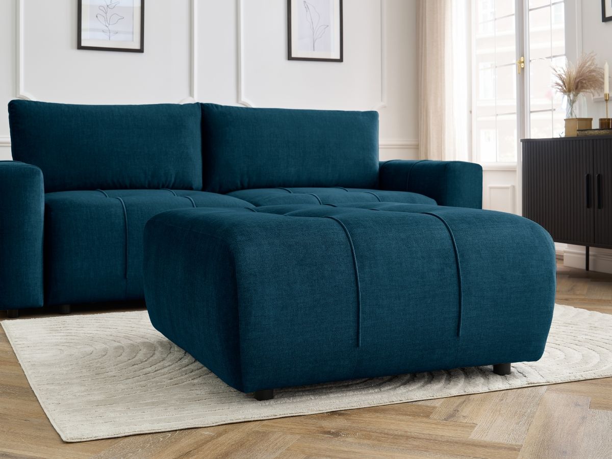 Canapé droit convertible coffre ARSENE tissu velours avec pouf