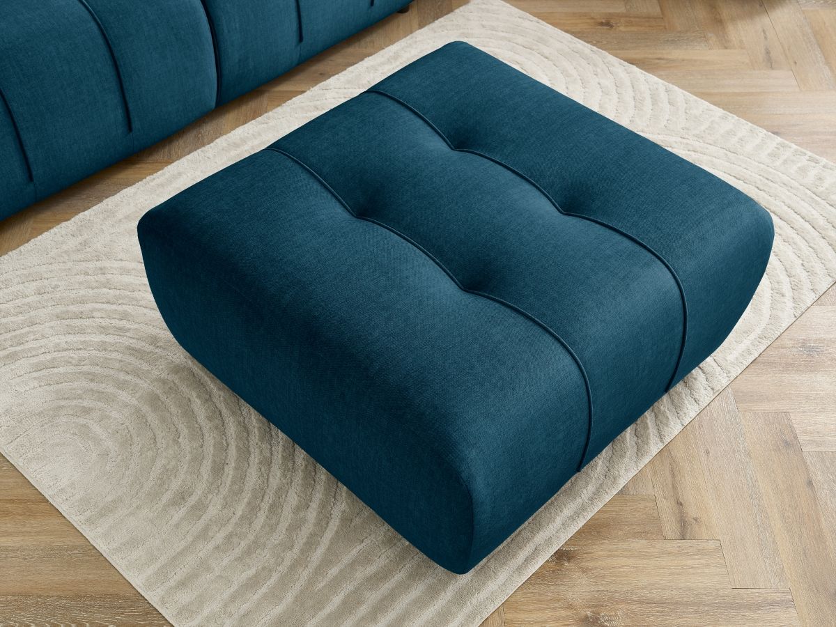 Canapé droit convertible coffre ARSENE tissu velours avec pouf