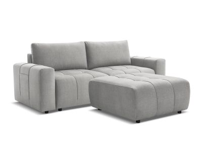 Canapé droit convertible coffre ARSENE tissu velours avec pouf