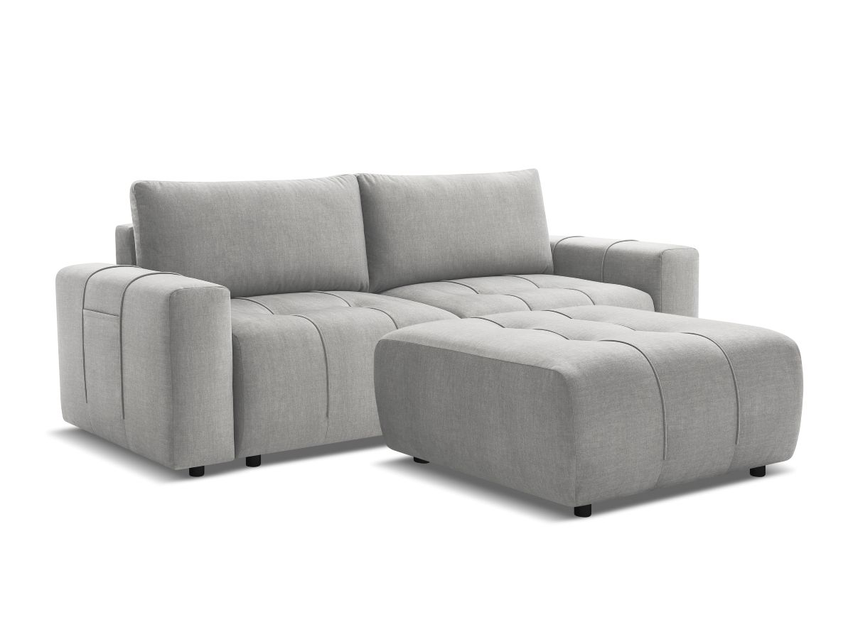 Canapé droit convertible coffre ARSENE tissu velours avec pouf