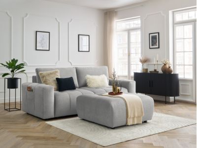Canapé droit convertible coffre ARSENE tissu velours avec pouf