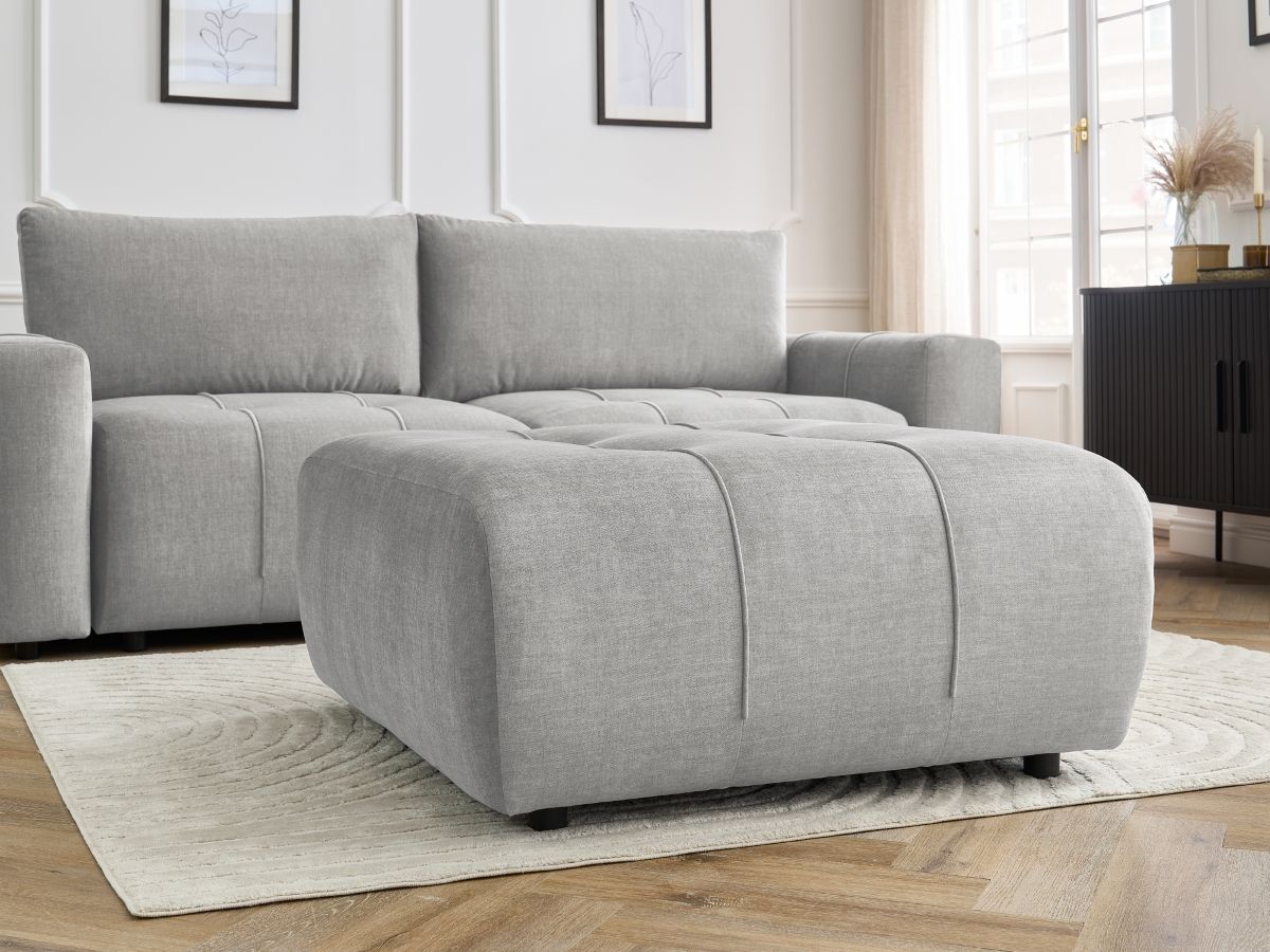 Canapé droit convertible coffre ARSENE tissu velours avec pouf