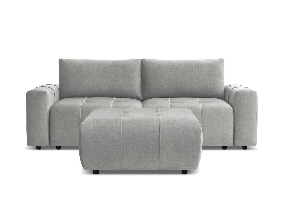 Canapé droit convertible coffre ARSENE tissu velours avec pouf