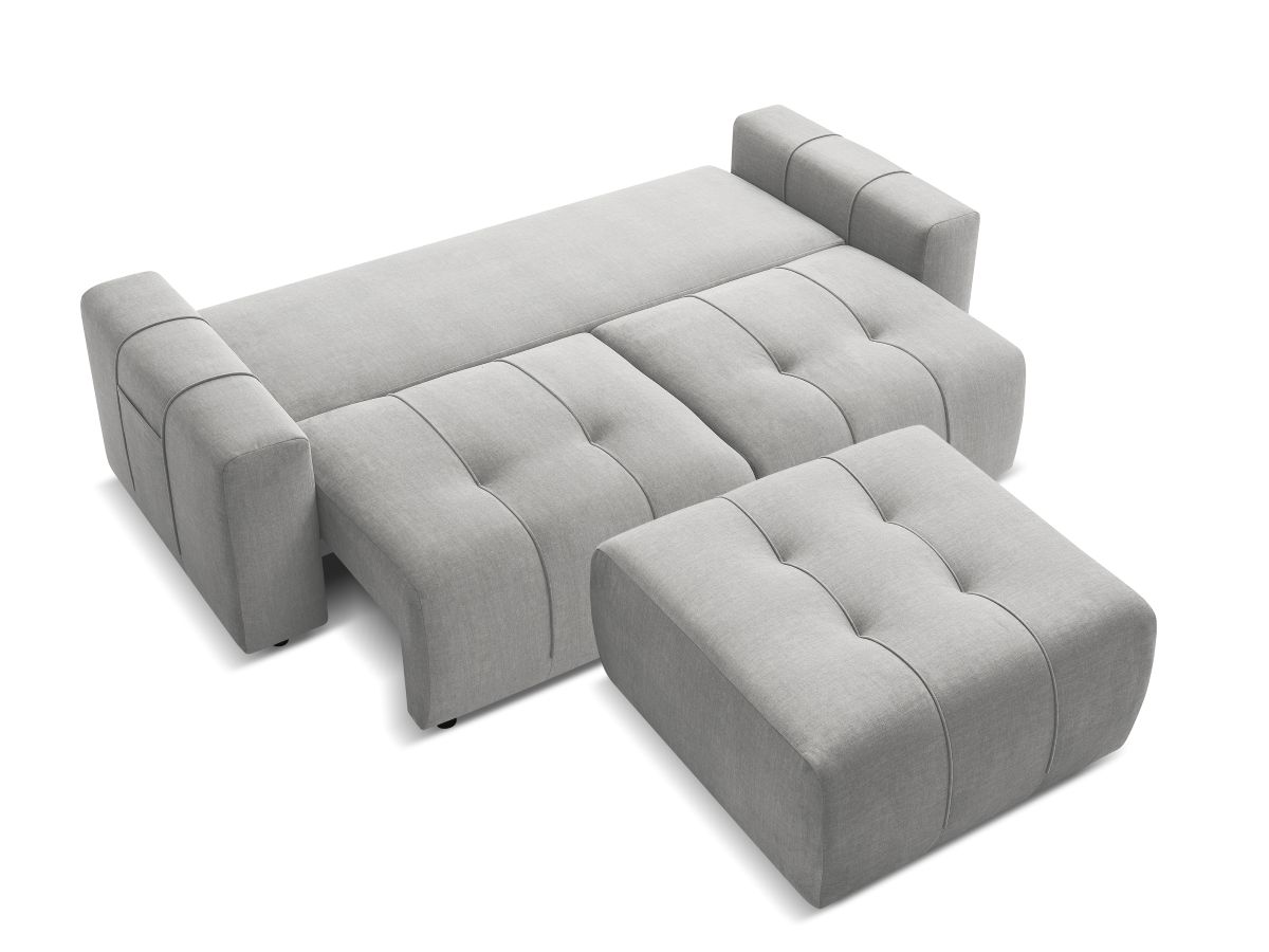 Canapé droit convertible coffre ARSENE tissu velours avec pouf