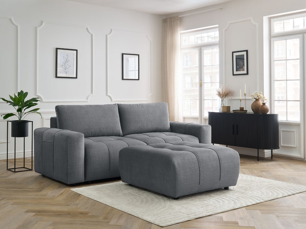 Canapé droit convertible coffre ARSENE velours avec pouf gris foncé — vue 5