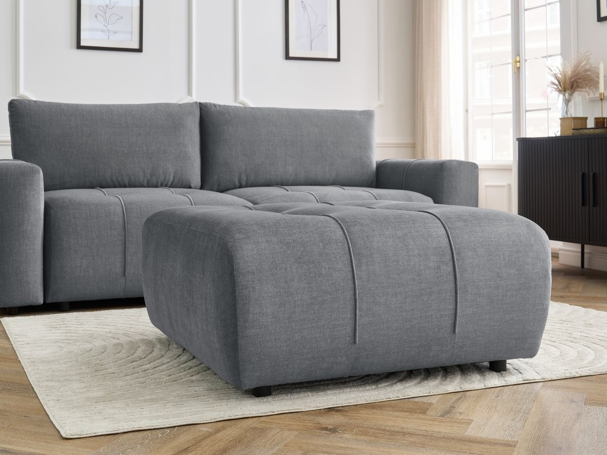 Canapé droit convertible coffre ARSENE tissu velours avec pouf