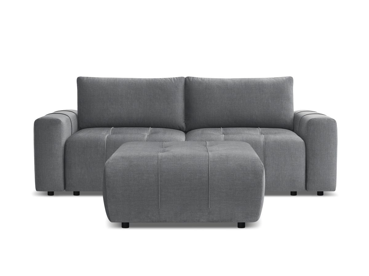 Canapé droit convertible coffre ARSENE tissu velours avec pouf