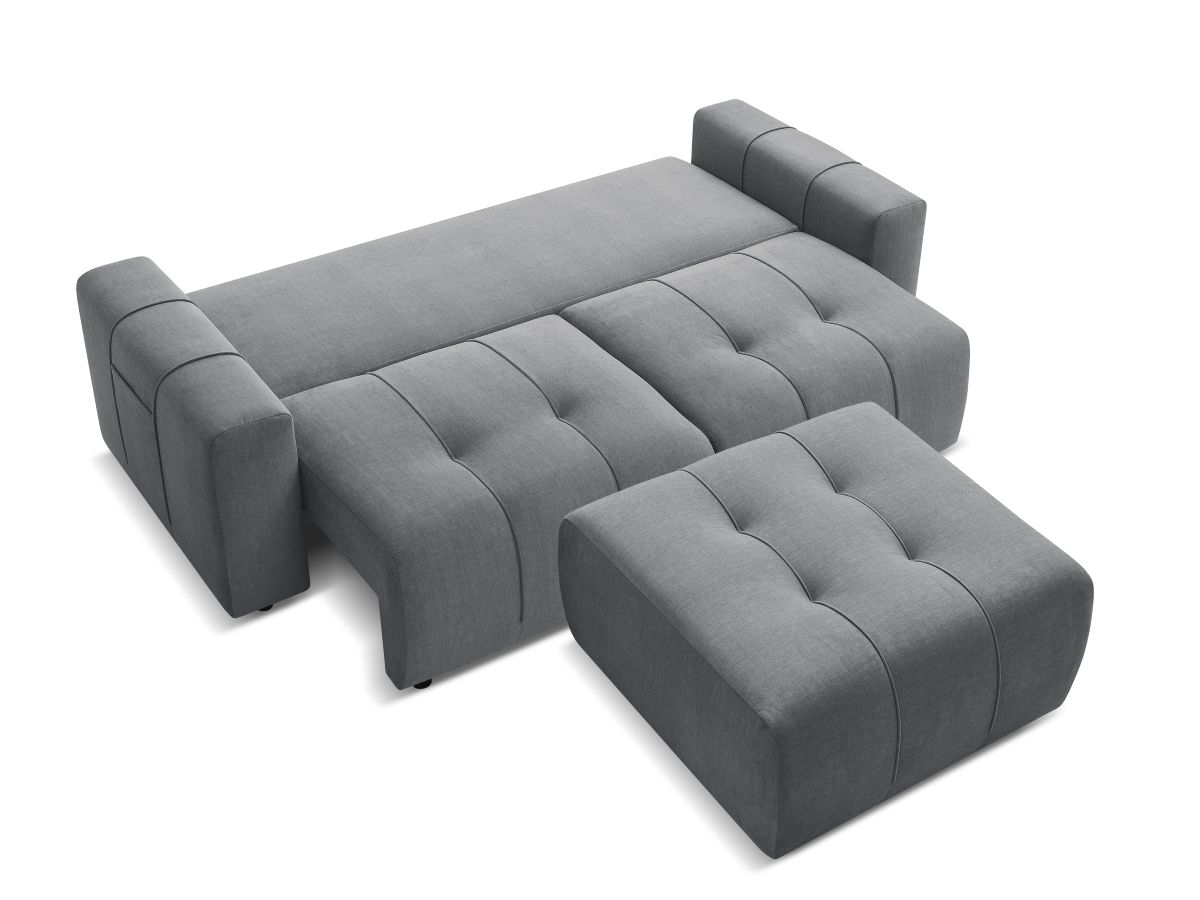 Canapé droit convertible coffre ARSENE tissu velours avec pouf