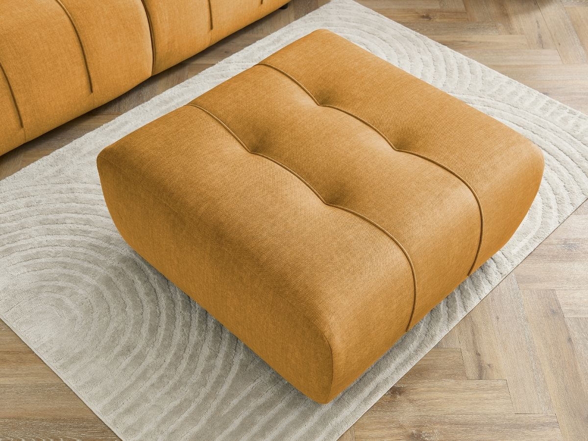 Canapé droit convertible coffre ARSENE tissu velours avec pouf