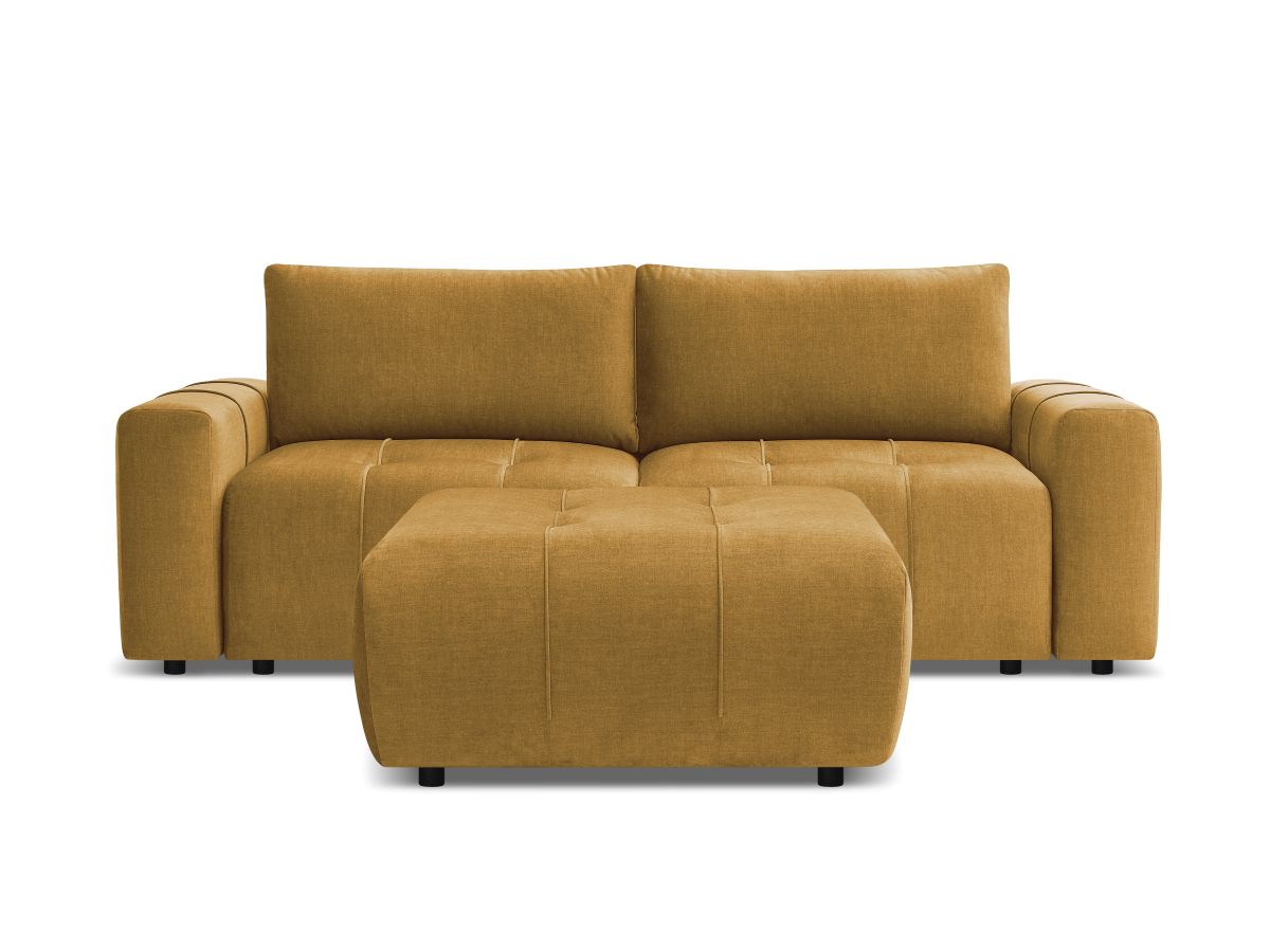 Canapé droit convertible coffre ARSENE tissu velours avec pouf