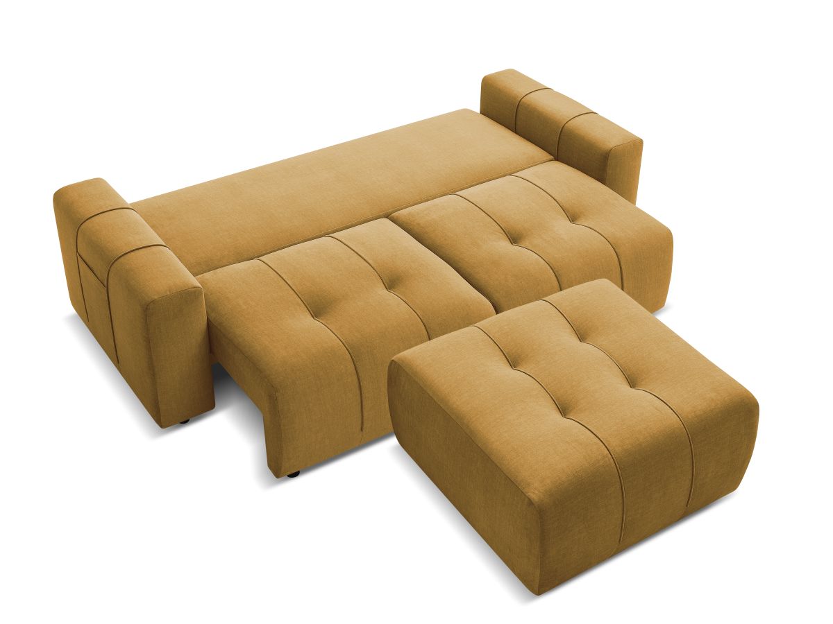 Canapé droit convertible coffre ARSENE tissu velours avec pouf