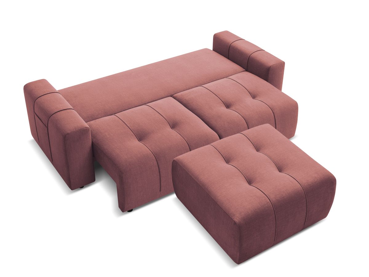 Canapé droit convertible coffre ARSENE tissu velours avec pouf