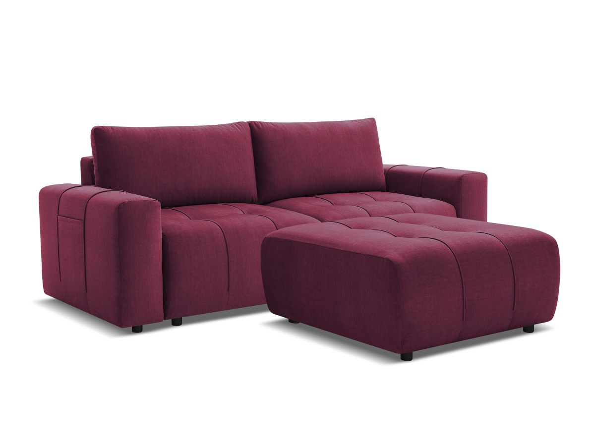 Canapé droit convertible coffre ARSENE tissu velours avec pouf