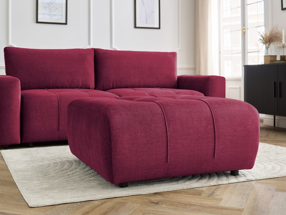 Canapé droit convertible coffre ARSENE tissu velours avec pouf