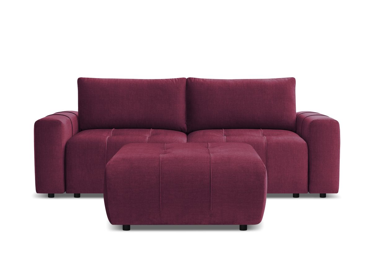 Canapé droit convertible coffre ARSENE tissu velours avec pouf