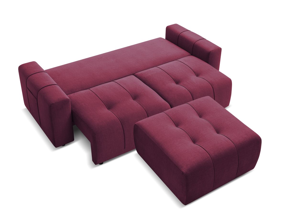 Canapé droit convertible coffre ARSENE tissu velours avec pouf