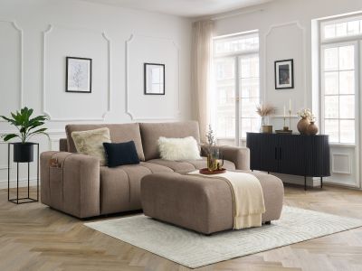 Canapé droit convertible coffre ARSENE tissu velours avec pouf