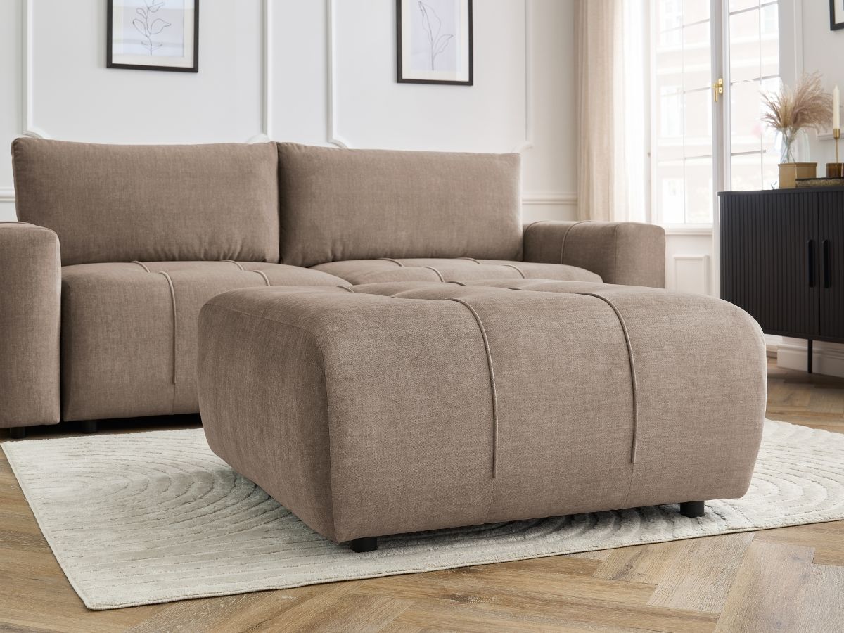 Canapé droit convertible coffre ARSENE tissu velours avec pouf