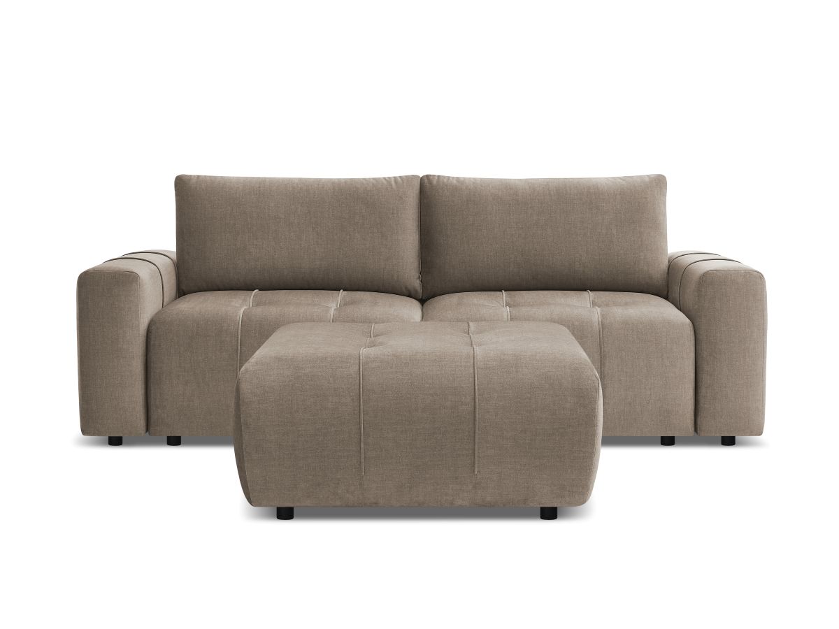 Canapé droit convertible coffre ARSENE tissu velours avec pouf