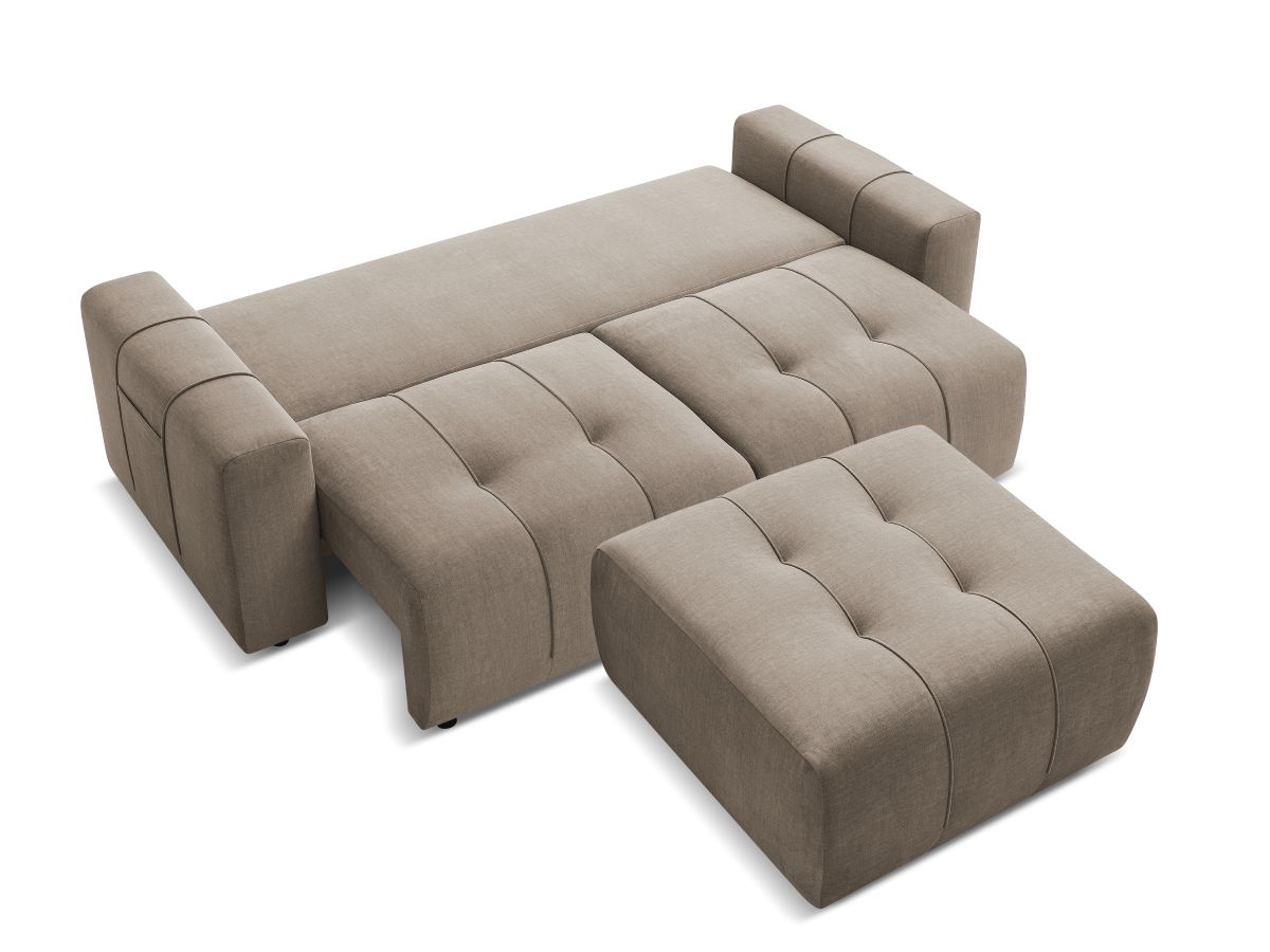 Canapé droit convertible coffre ARSENE tissu velours avec pouf