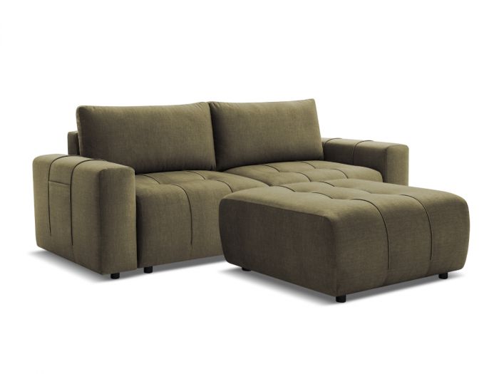 Canapé droit convertible coffre ARSENE tissu velours avec pouf