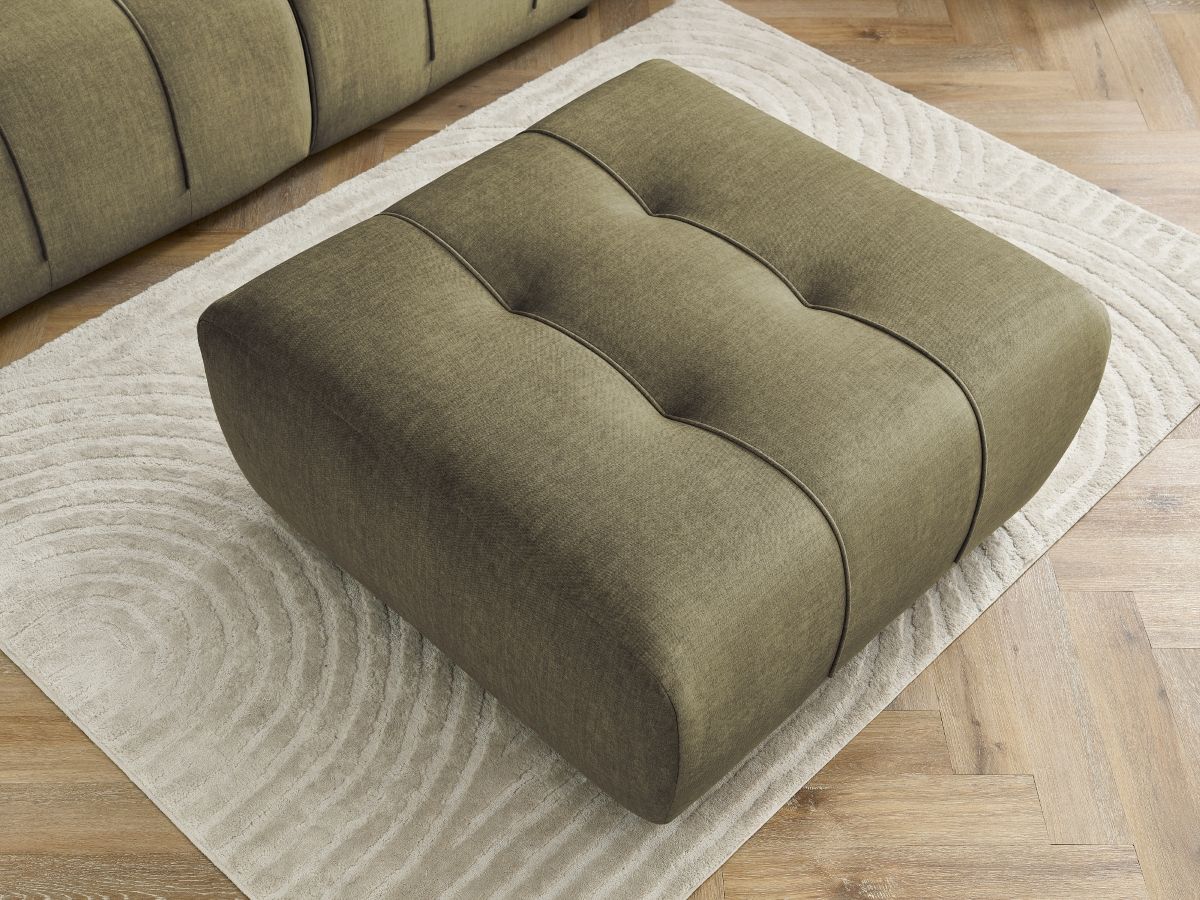 Canapé droit convertible coffre ARSENE tissu velours avec pouf