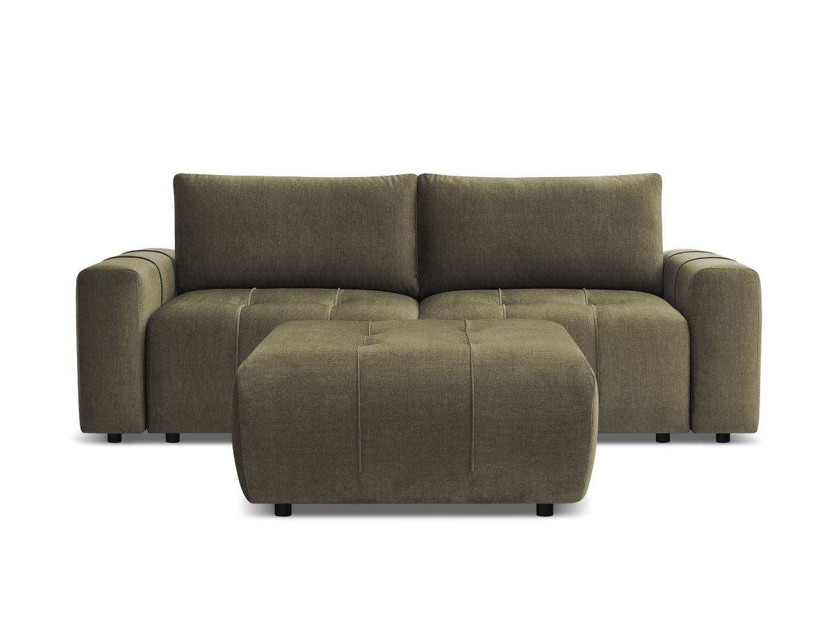 Canapé droit convertible coffre ARSENE tissu velours avec pouf