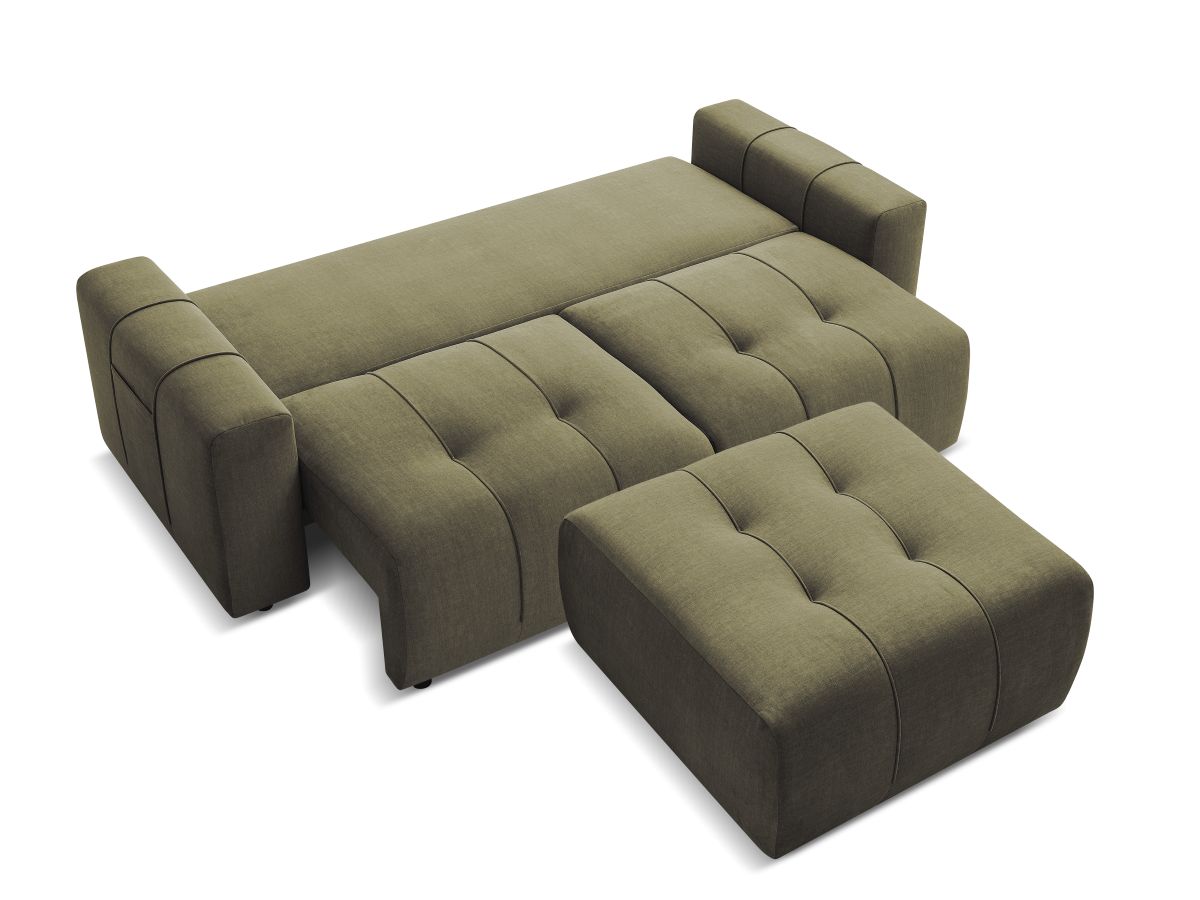 Canapé droit convertible coffre ARSENE tissu velours avec pouf