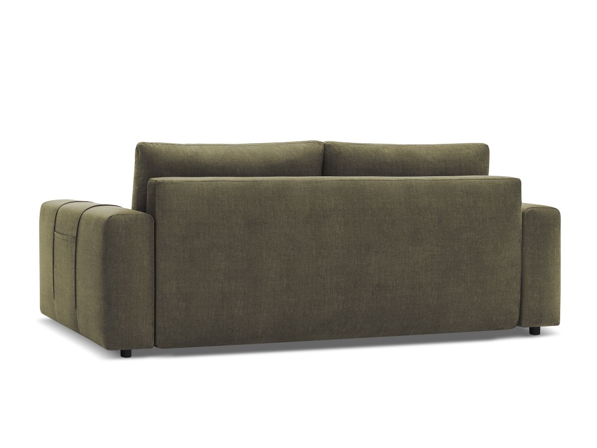 Canapé droit convertible coffre ARSENE tissu velours avec pouf