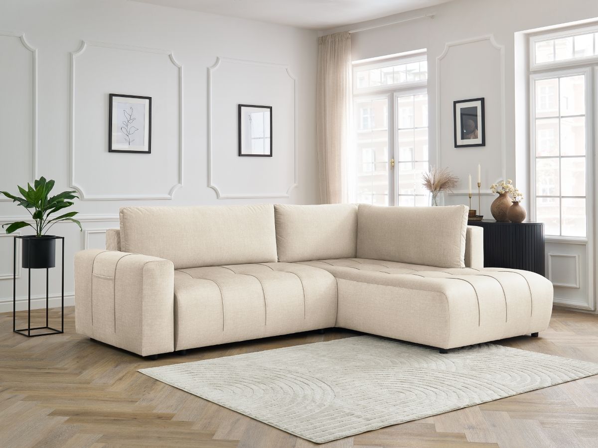 Canapé d'angle L convertible coffre ARSENE velours beige — vue 5