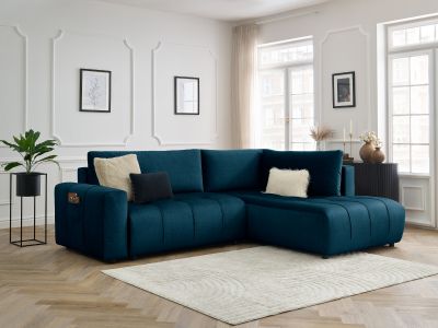 Canapé d'angle L convertible coffre ARSENE tissu velours