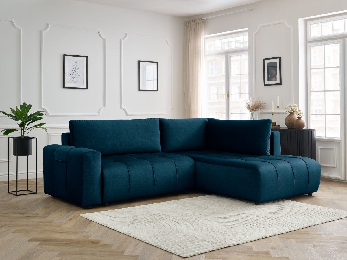 Canapé d'angle L convertible coffre ARSENE velours bleu foncé — vue 5