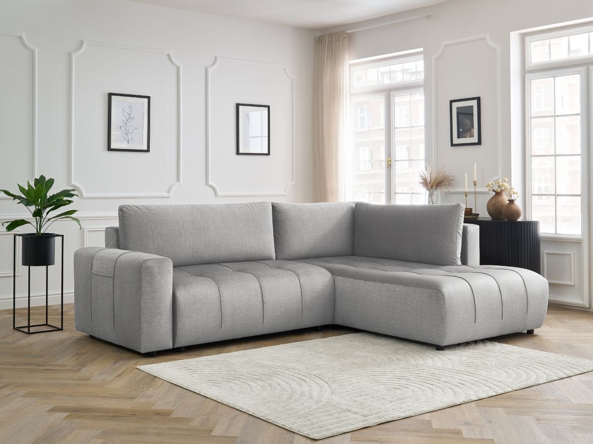 Canapé d'angle L convertible coffre ARSENE velours gris clair — vue 5