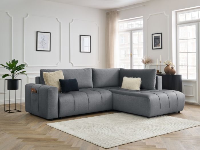 Canapé d'angle L convertible coffre ARSENE tissu velours